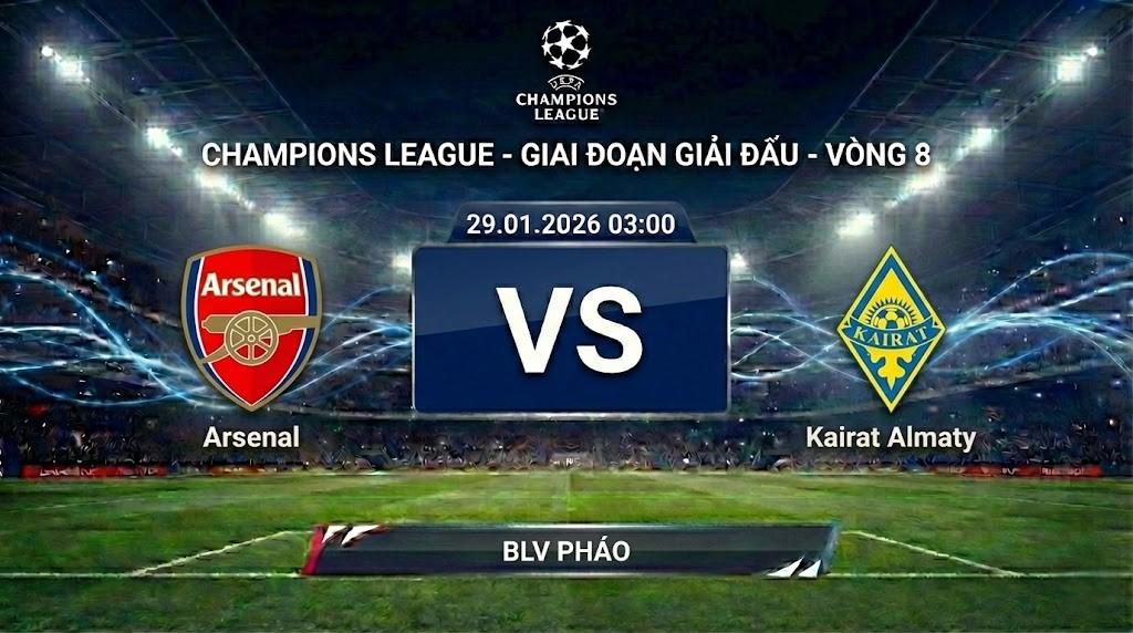 Xem Lại Full Match Arsenal vs Kairat Almaty | 29.01.2026 | Champions League | BLV Pháo
