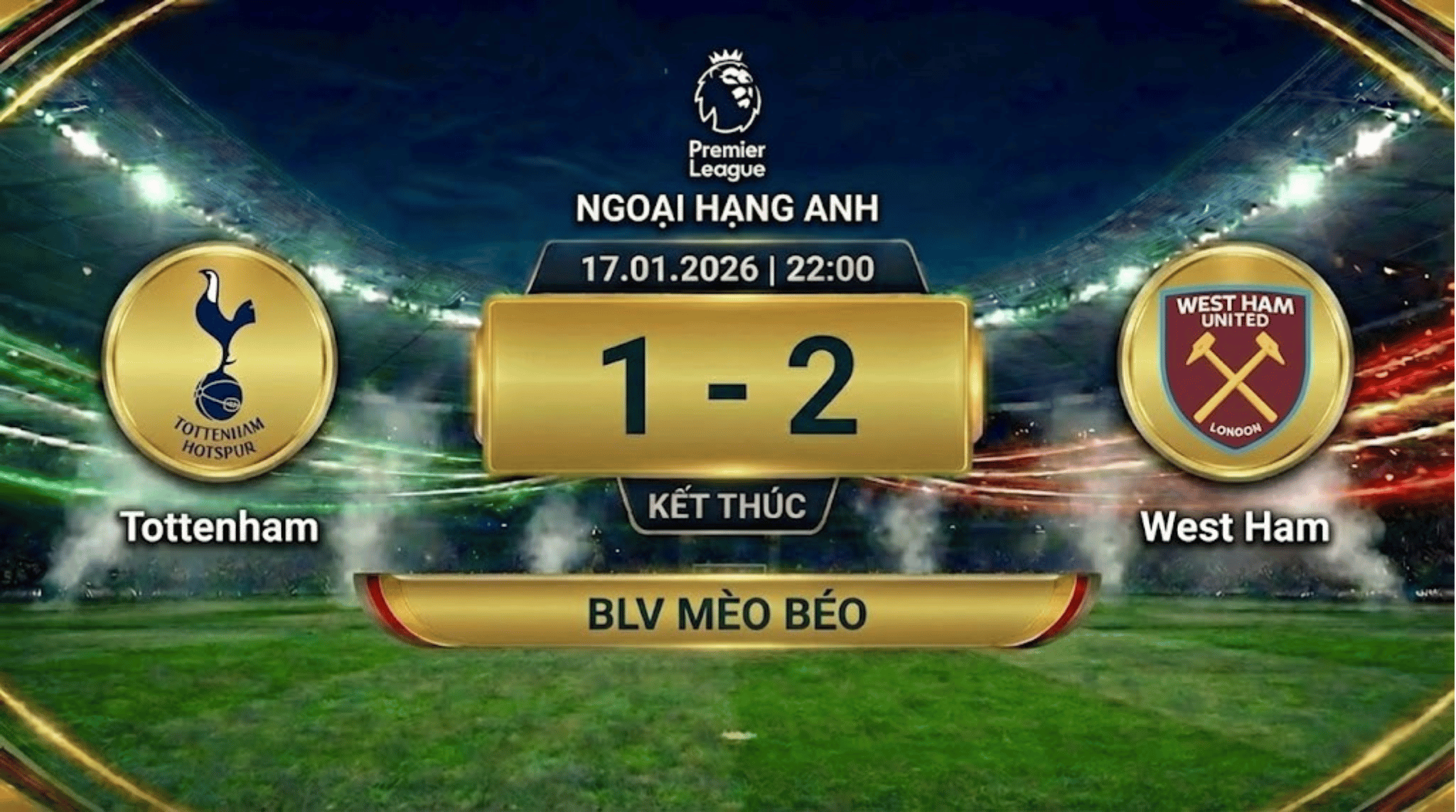 Xem lại FULL Ngoại hạng Anh Vòng 22: Tottenham vs West Ham | BLV Mèo Béo